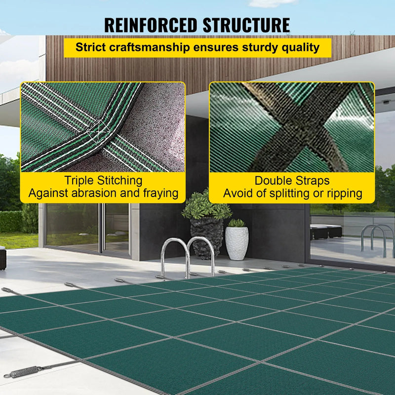VEVOR taisnstūra drošības sieta baseina pārsegs 4,27 × 7,92 m, zaļš, ziemas āra pārsegs