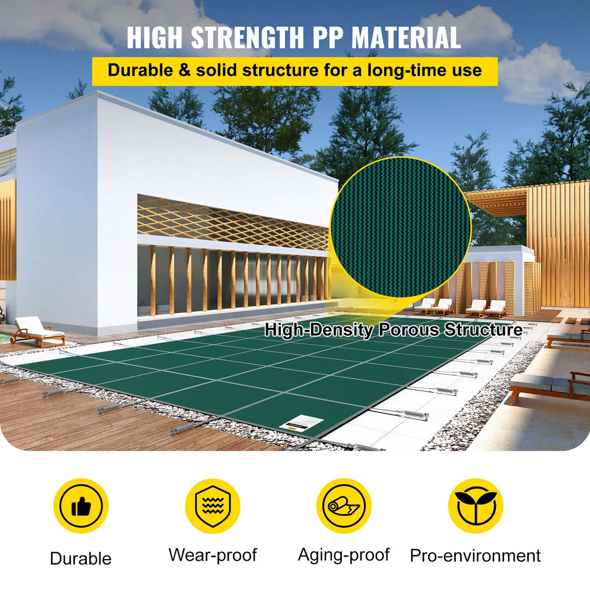 VEVOR Pool Safety Cover 4.88 × 9.14 m Rectangular In-Ground Pools, Safety Cover with Drainage Holes, Mesh Winter Cover for Swimming Pool, Green