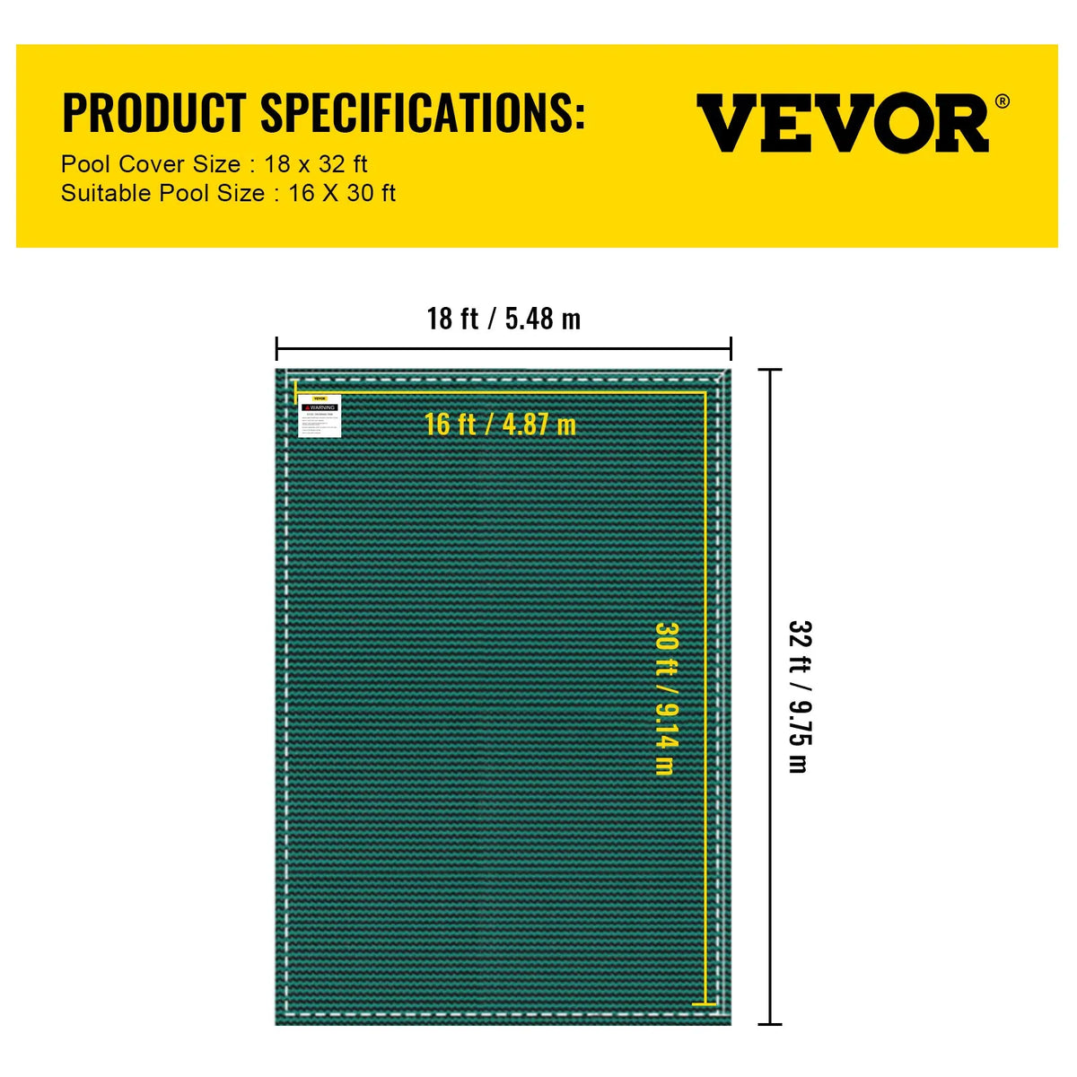 VEVOR Pool Safety Cover 4.88 × 9.14 m Rectangular In-Ground Pools, Safety Cover with Drainage Holes, Mesh Winter Cover for Swimming Pool, Green