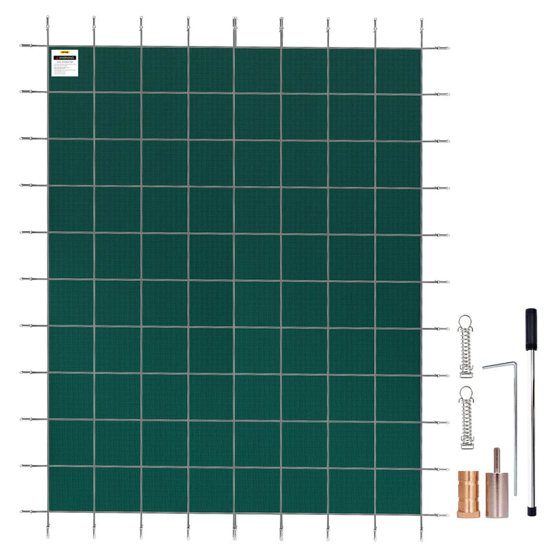 VEVOR baseina drošības pārsegs 4,88 × 9,14 m taisnstūra iebūvētiem baseiniem, drošības pārsegs ar drenāžas atverēm, sieta tipa ziemas pārsegs peldbaseinam, zaļš