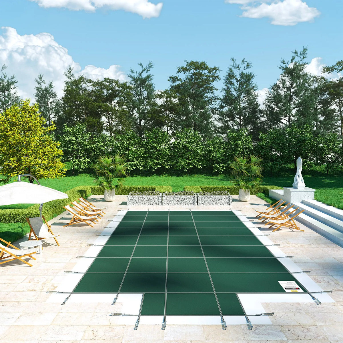 VEVOR Safety Pool Cover for In-Ground Rectangular Pool 5.49 × 10.97 m, with 1.2 × 3.04 m Centre End Step, Mesh Type Cover with Drainage Holes, Winter Safety Cover, Green