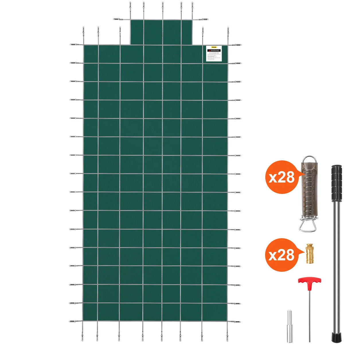 VEVOR Safety Pool Cover for In-Ground Rectangular Pool 5.49 × 10.97 m, with 1.2 × 3.04 m Centre End Step, Mesh Type Cover with Drainage Holes, Winter Safety Cover, Green