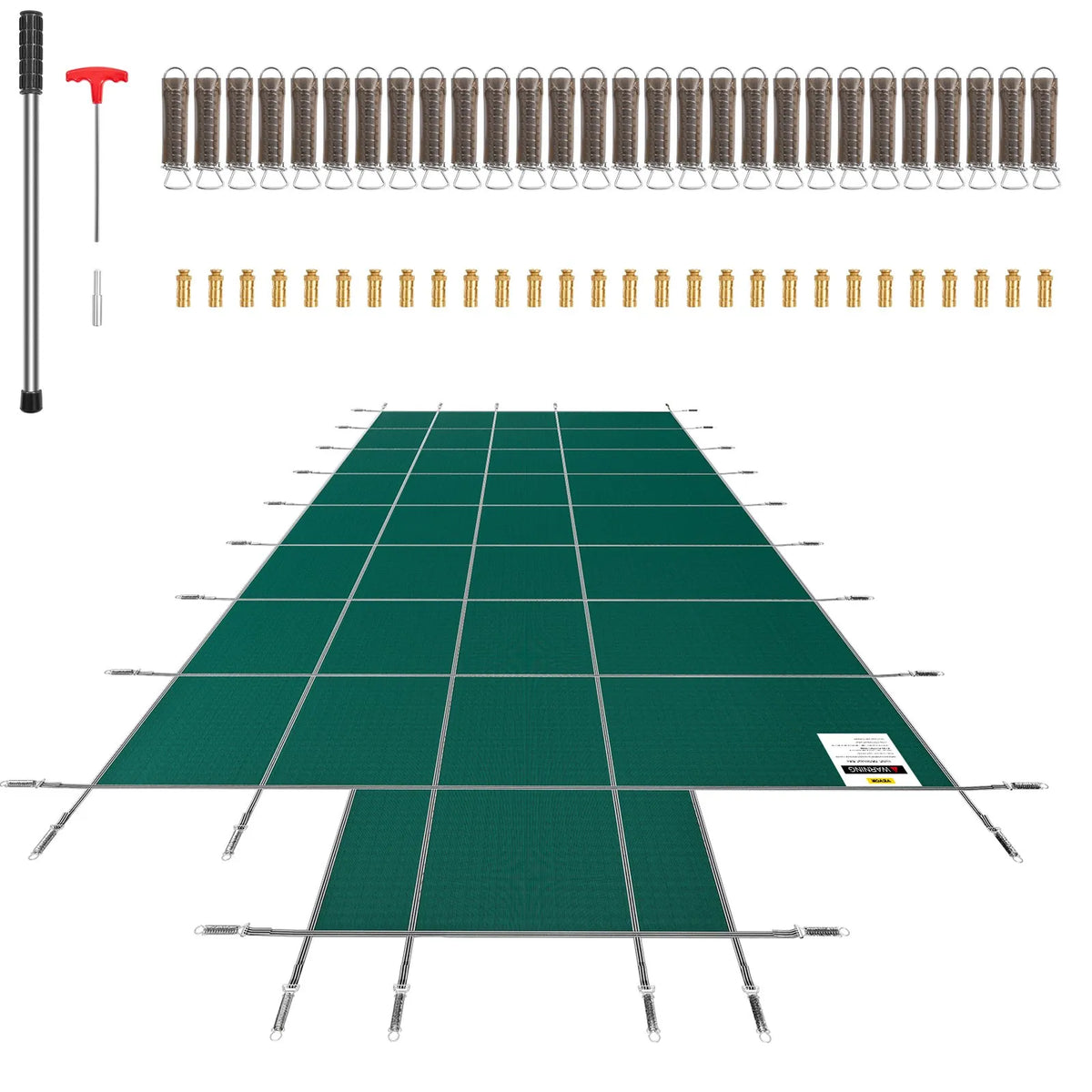 VEVOR Safety Pool Cover for In-Ground Rectangular Pool 5.49 × 10.97 m, with 1.2 × 3.04 m Centre End Step, Mesh Type Cover with Drainage Holes, Winter Safety Cover, Green