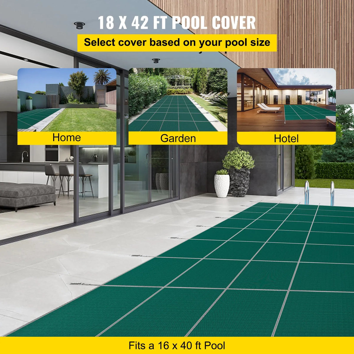 VEVOR Pool Safety Cover 5.48 × 12.8 m, Fits 4.88 × 12.19 m Rectangular In-Ground Pools, Mesh Winter Safety Cover for Swimming Pools, Green