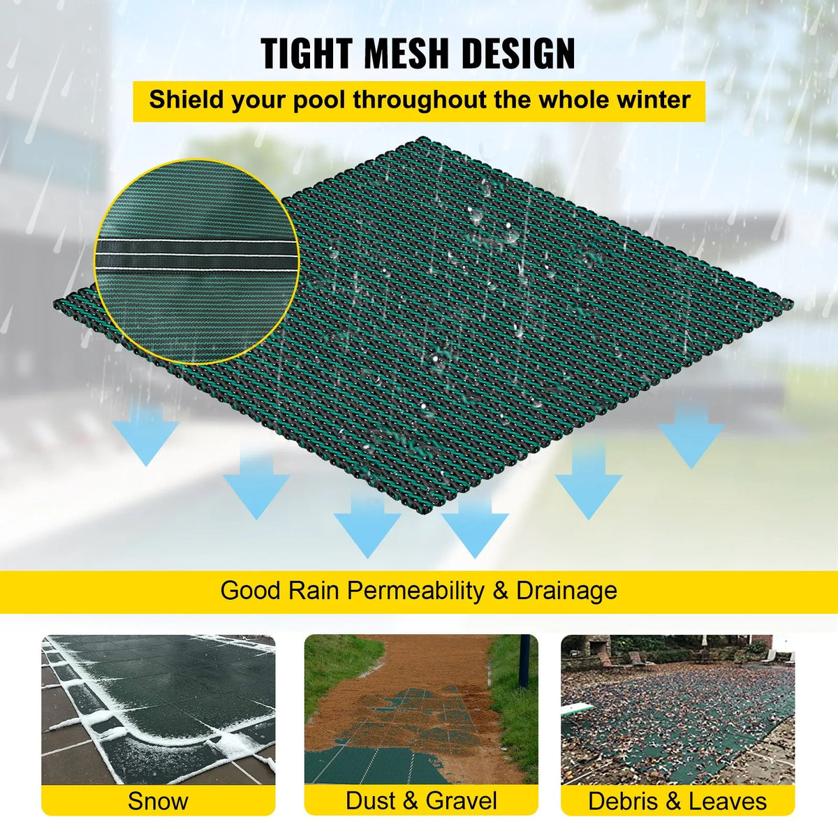 VEVOR Pool Safety Cover 5.48 × 12.8 m, Fits 4.88 × 12.19 m Rectangular In-Ground Pools, Mesh Winter Safety Cover for Swimming Pools, Green