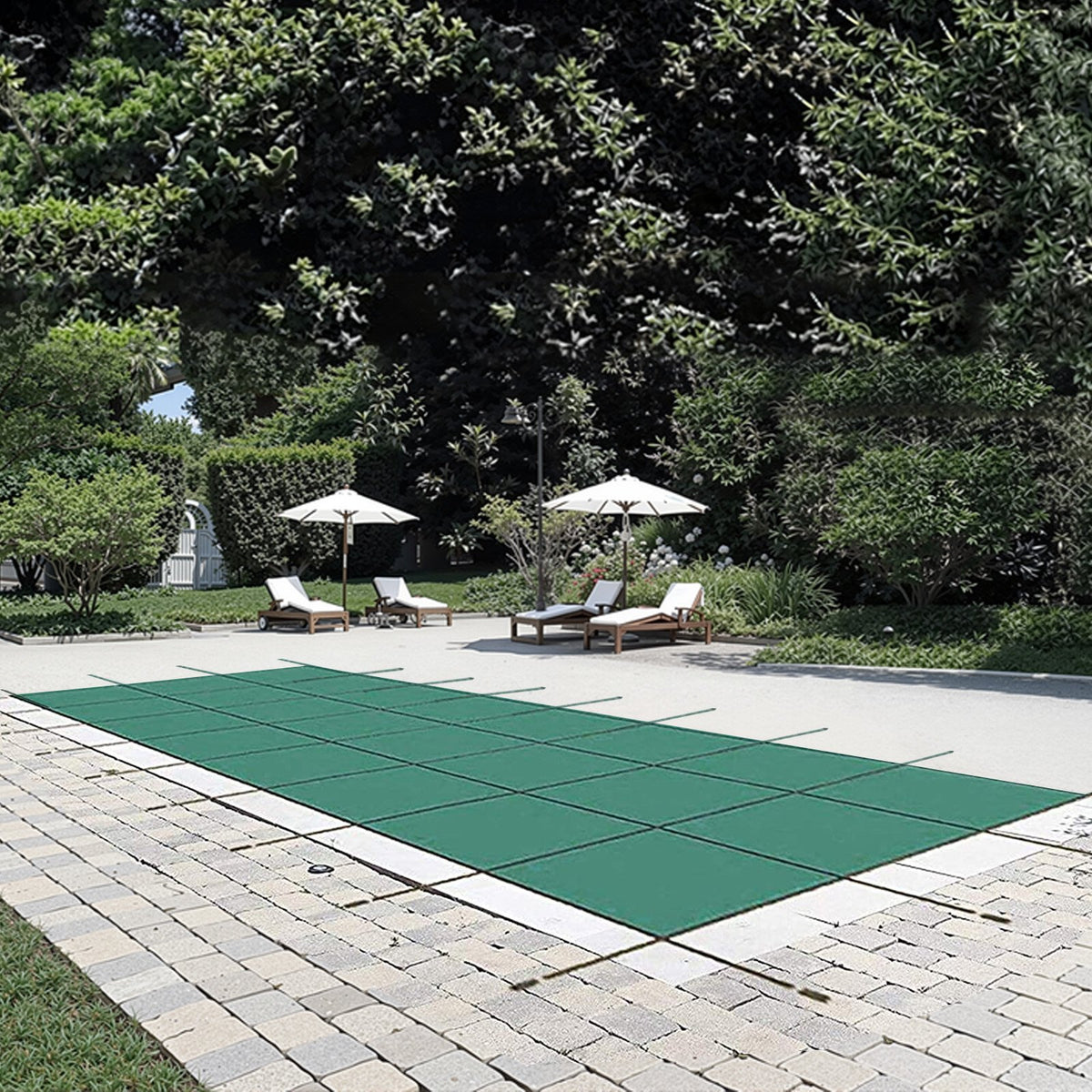 VEVOR Pool Safety Cover 5.48 × 12.8 m, Fits 4.88 × 12.19 m Rectangular In-Ground Pools, Mesh Winter Safety Cover for Swimming Pools, Green