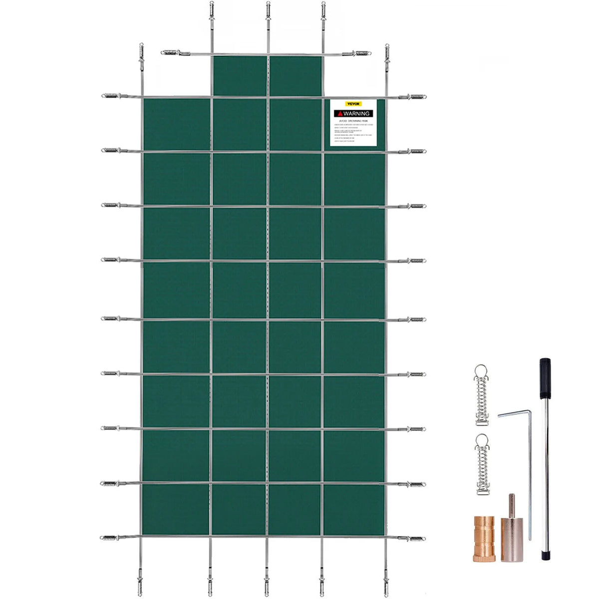 VEVOR Pool Safety Cover 18 × 36 ft (5.49 × 10.97 m) Rectangle In-Ground Pools with 1.22 × 3.05 m Central End Step, Mesh Safety Cover with Drainage Holes, Winter Pool Cover, Green