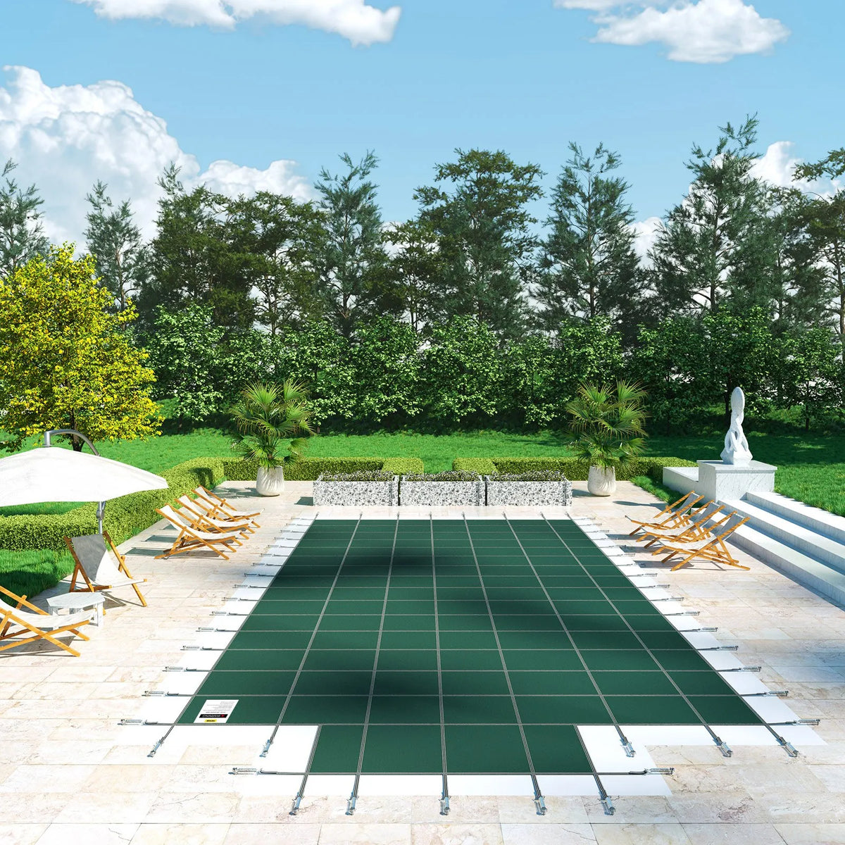 VEVOR Pool Safety Cover 20 × 40 ft (6.1 × 12.2 m) Rectangle In-Ground Pools with 1.22 × 3.05 m Central End Step, Mesh Safety Cover with Drainage Holes, Winter Pool Cover, Green