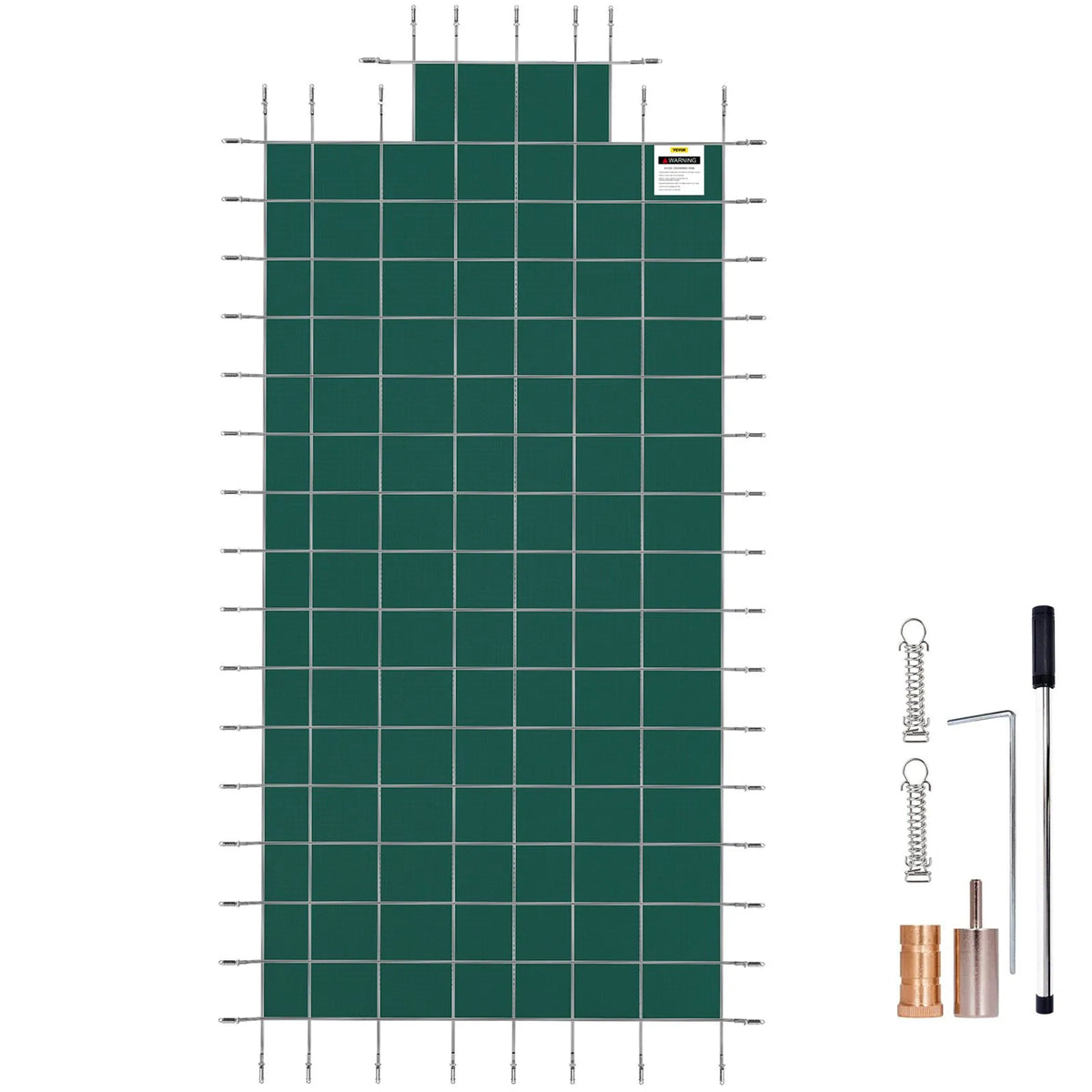VEVOR Pool Safety Cover 20 × 40 ft (6.1 × 12.2 m) Rectangle In-Ground Pools with 1.22 × 3.05 m Central End Step, Mesh Safety Cover with Drainage Holes, Winter Pool Cover, Green