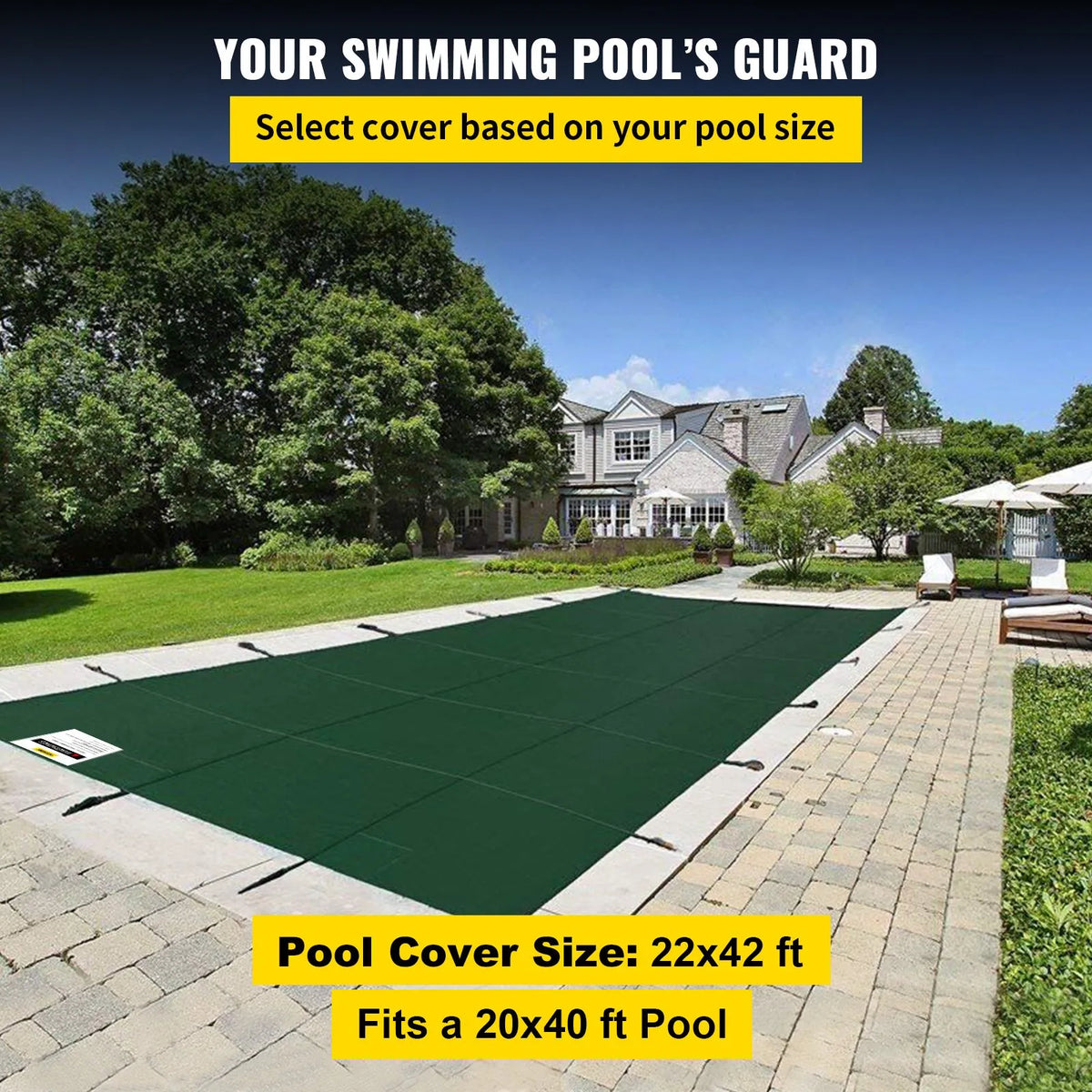 VEVOR Pool Safety Cover 6.09 × 12.19 m Rectangular In-Ground Pools, Safety Cover with Drainage Holes, Mesh Winter Cover for Swimming Pool, Green
