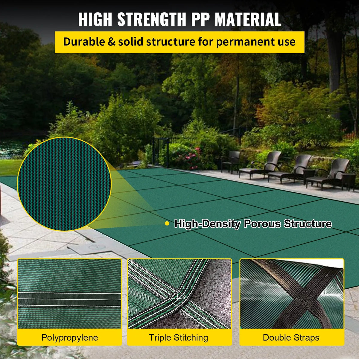 VEVOR Pool Safety Cover 6.09 × 12.19 m Rectangular In-Ground Pools, Safety Cover with Drainage Holes, Mesh Winter Cover for Swimming Pool, Green