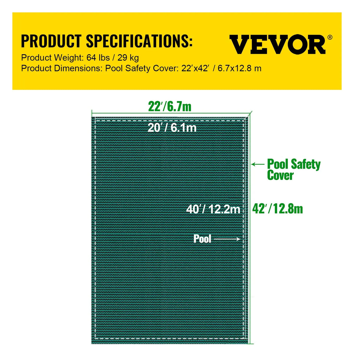 VEVOR Pool Safety Cover 6.09 × 12.19 m Rectangular In-Ground Pools, Safety Cover with Drainage Holes, Mesh Winter Cover for Swimming Pool, Green
