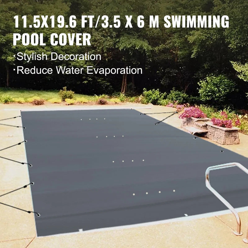 VEVOR baseina drošības pārsegs 3,20 × 5,67 m taisnstūra iebūvētiem baseiniem, drošības sieta pārsegs ar drenāžas atverēm, PVC ziemas pārsegs, tumši pelēks