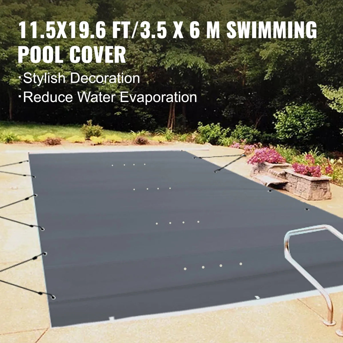 VEVOR Pool Safety Cover 3.20 × 5.67 m Rectangular In-Ground Pools, Safety Net Cover with Drainage Holes, PVC Winter Cover, Dark Grey