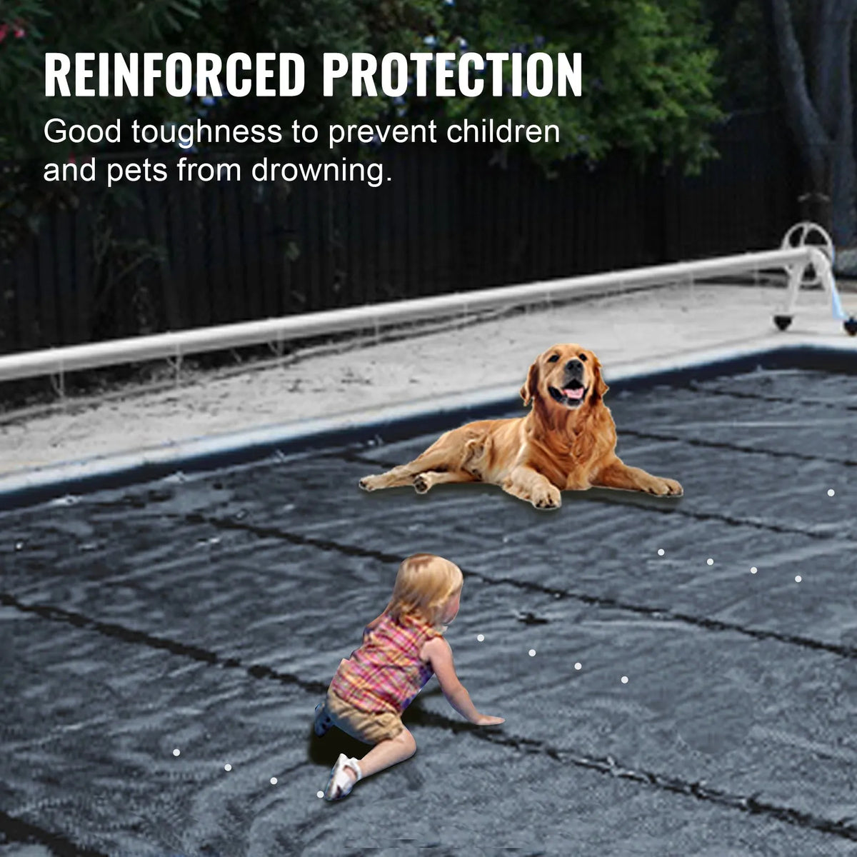 VEVOR Pool Safety Cover 3.20 × 5.67 m Rectangular In-Ground Pools, Safety Net Cover with Drainage Holes, PVC Winter Cover, Dark Grey