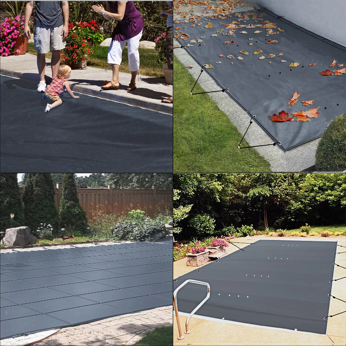 VEVOR Pool Safety Cover 3.20 × 5.67 m Rectangular In-Ground Pools, Safety Net Cover with Drainage Holes, PVC Winter Cover, Dark Grey