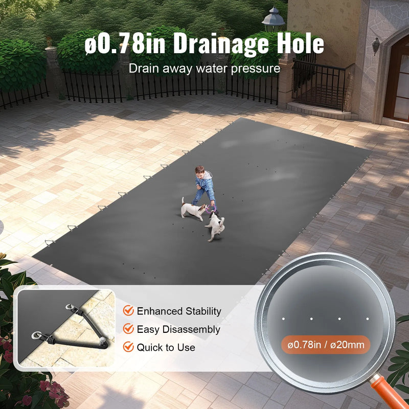VEVOR drošības baseina pārsegs pazemes baseinam 4 × 8 m, taisnstūra ciets PVC baseina pārsegs, ziemas aizsargpārsegs peldbaseinam, antracīta krāsā