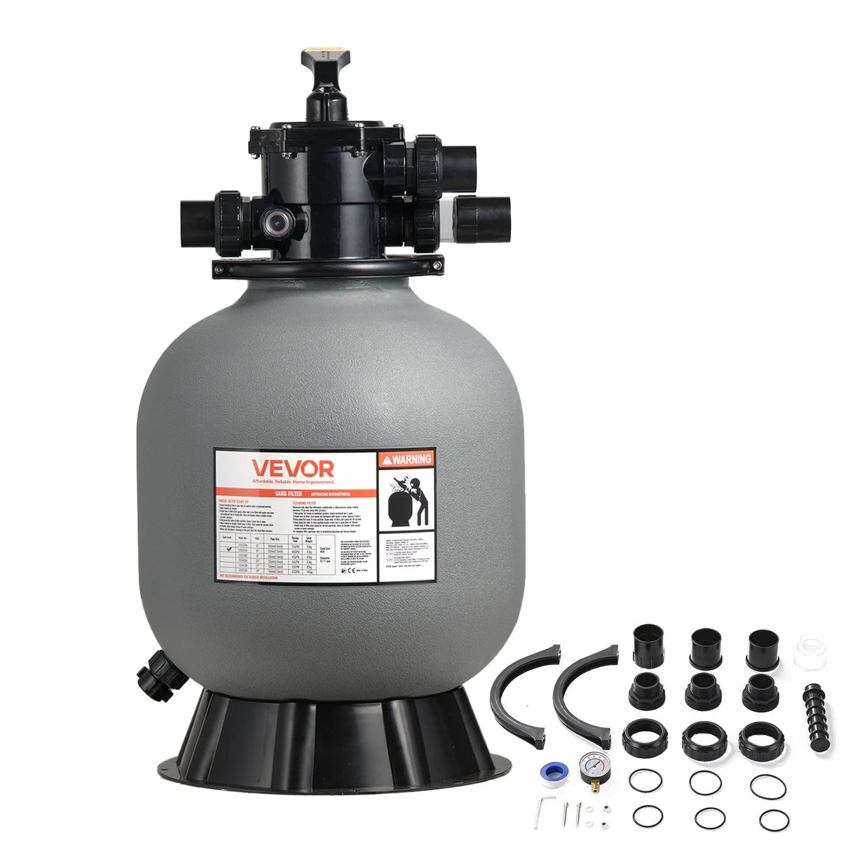 VEVOR Sand Filter for Pool, 457.2 mm, 151.4 l/min, Above-Ground and In-Ground Pool Filtration System with 7-Way Multifunction Valve (Backwash, Rinse, Recirculate, Drain, Winter, Closed Mode)