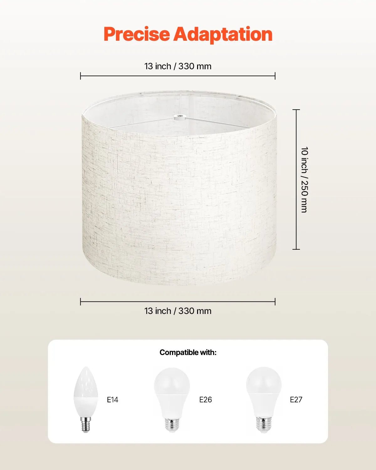 VEVOR cilindrisks lina lampas abažūrs Ø33 cm augša × Ø33 cm apakša × 25 cm augstums, vidēja izmēra abažūrs galda, grīdas un piekaramajām lampām, gaišs lins - ZEMLETES.LV