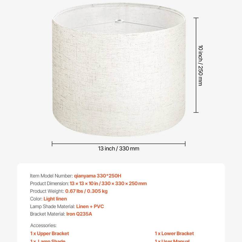 VEVOR cilindrisks lina lampas abažūrs Ø33 cm augša × Ø33 cm apakša × 25 cm augstums, vidēja izmēra abažūrs galda, grīdas un piekaramajām lampām, gaišs lins - ZEMLETES.LV