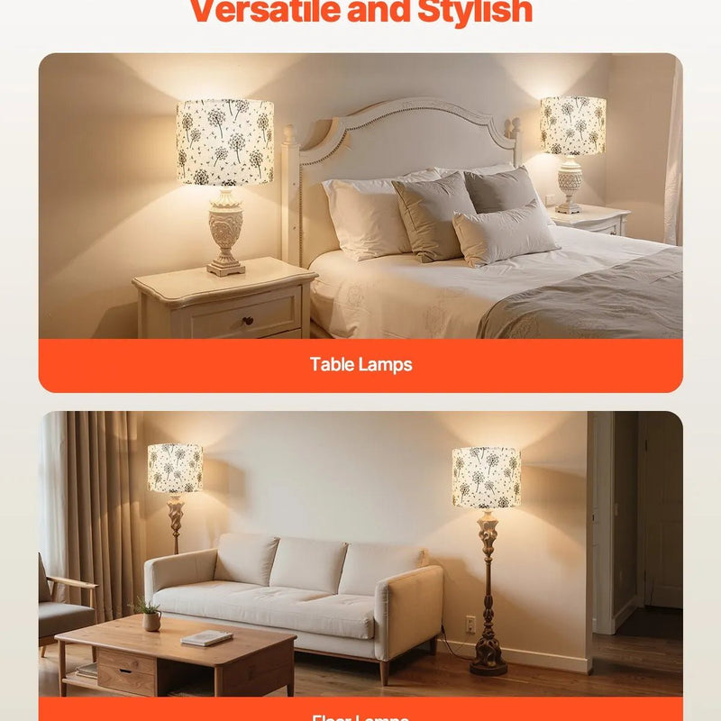 VEVOR cilindrisks lina lampas abažūrs 2 gab., Ø33 cm augša × Ø33 cm apakša × 25 cm augstums, vidēja izmēra abažūrs galda un grīdas lampām, gaišs pienenes raksts - ZEMLETES.LV