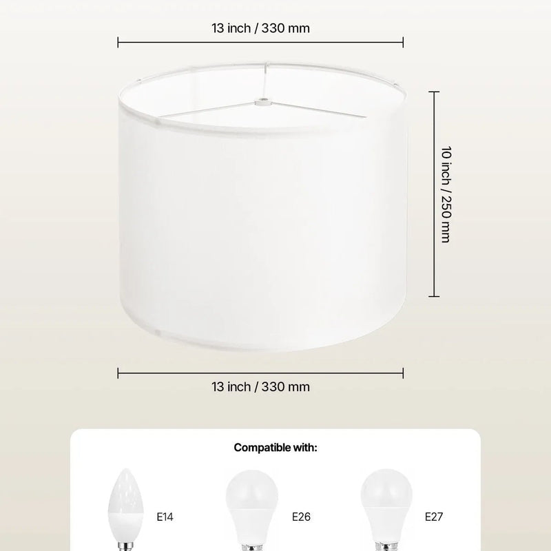VEVOR cilindrisks lina lampas abažūrs Ø33 cm augša × Ø33 cm apakša × 25 cm augstums, vidēja izmēra abažūrs galda, grīdas un piekaramajām lampām, balts lins - ZEMLETES.LV