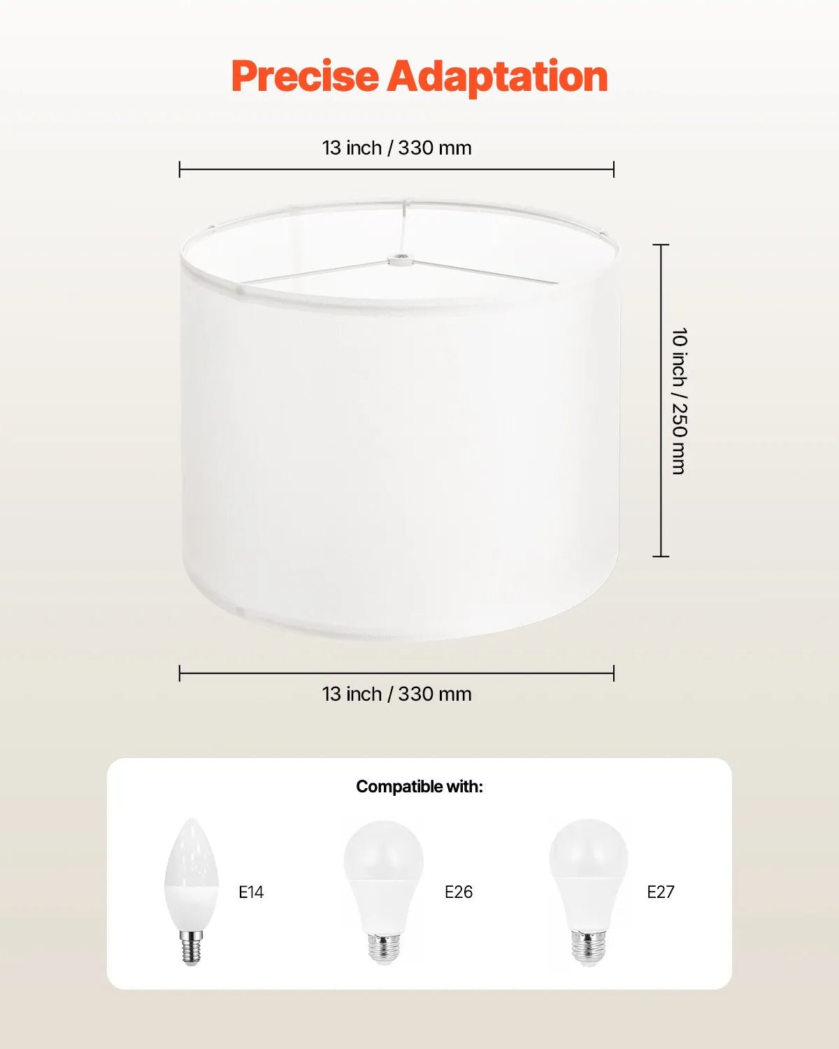 VEVOR cilindrisks lina lampas abažūrs Ø33 cm augša × Ø33 cm apakša × 25 cm augstums, vidēja izmēra abažūrs galda, grīdas un piekaramajām lampām, balts lins - ZEMLETES.LV