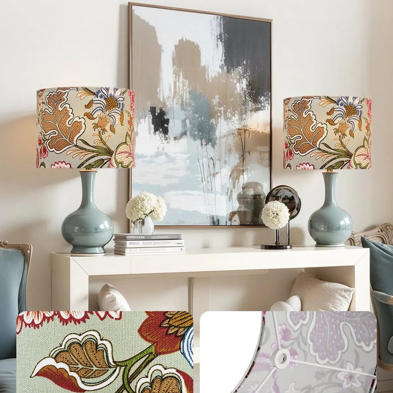 VEVOR cilindrisks lina lampas abažūrs 2 gab., Ø33 cm augša × Ø33 cm apakša × 25 cm augstums, vidēja izmēra abažūrs galda, grīdas un piekaramajām lampām, tumšs ziedu raksts - ZEMLETES.LV