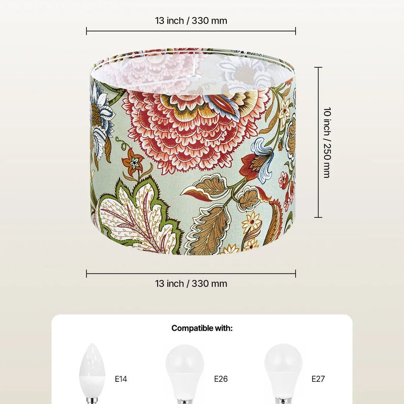 VEVOR cilindrisks lina lampas abažūrs 2 gab., Ø33 cm augša × Ø33 cm apakša × 25 cm augstums, vidēja izmēra abažūrs galda, grīdas un piekaramajām lampām, tumšs ziedu raksts - ZEMLETES.LV