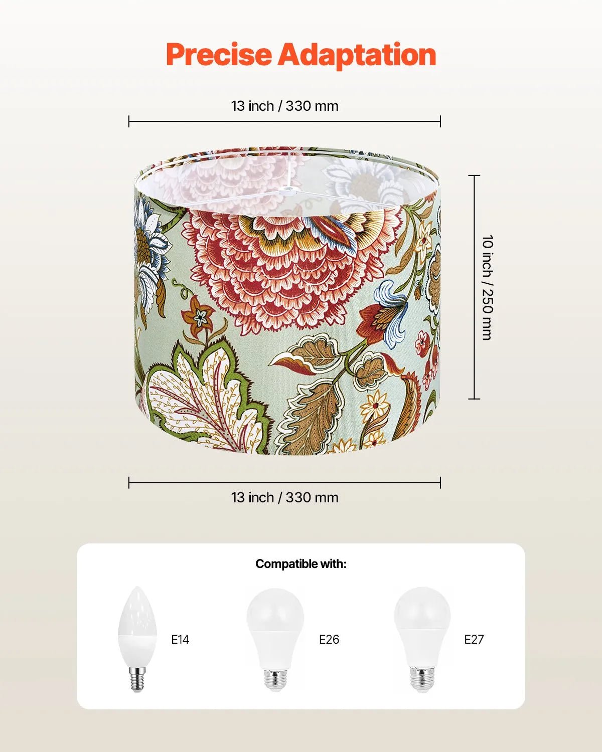 VEVOR cilindrisks lina lampas abažūrs 2 gab., Ø33 cm augša × Ø33 cm apakša × 25 cm augstums, vidēja izmēra abažūrs galda, grīdas un piekaramajām lampām, tumšs ziedu raksts - ZEMLETES.LV
