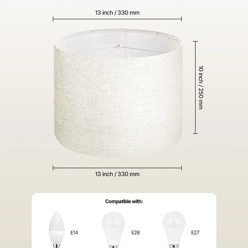VEVOR cilindrisks lina lampas abažūrs 2 gab., Ø33 cm augša × Ø33 cm apakša × 25 cm augstums, vidēja izmēra abažūrs galda, grīdas un piekaramajām lampām, gaišs lins - ZEMLETES.LV