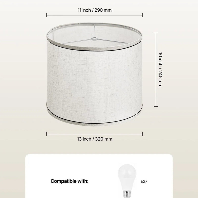 VEVOR lampas abažūrs 2 gab., Ø28 cm augša × Ø33 cm apakša × 25 cm augstums, vidēja izmēra abažūrs ar turētāju galda, grīdas un piekaramajām lampām, gaišs lins ar melnu apmali - ZEMLETES.LV