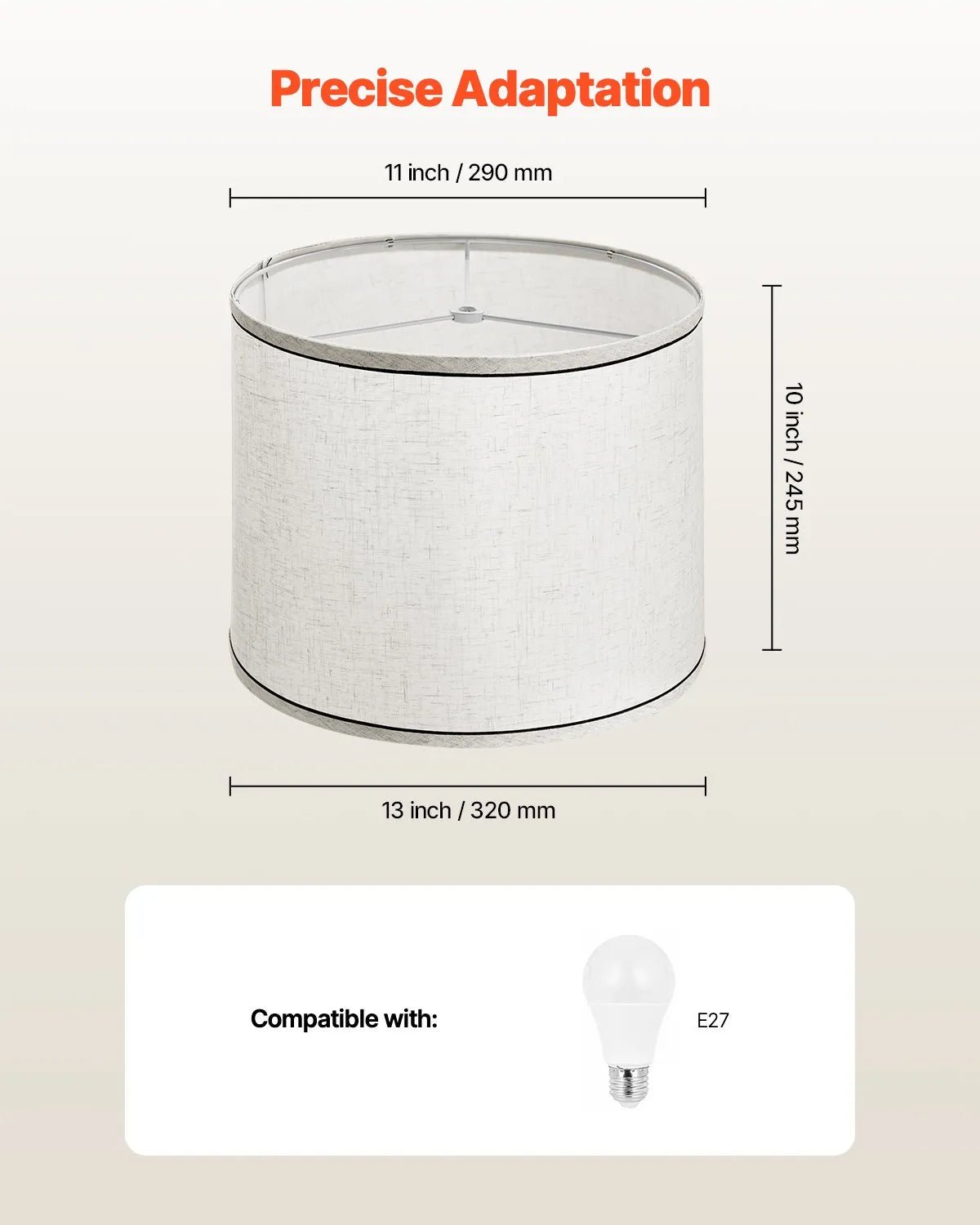 VEVOR lampas abažūrs 2 gab., Ø28 cm augša × Ø33 cm apakša × 25 cm augstums, vidēja izmēra abažūrs ar turētāju galda, grīdas un piekaramajām lampām, gaišs lins ar melnu apmali - ZEMLETES.LV