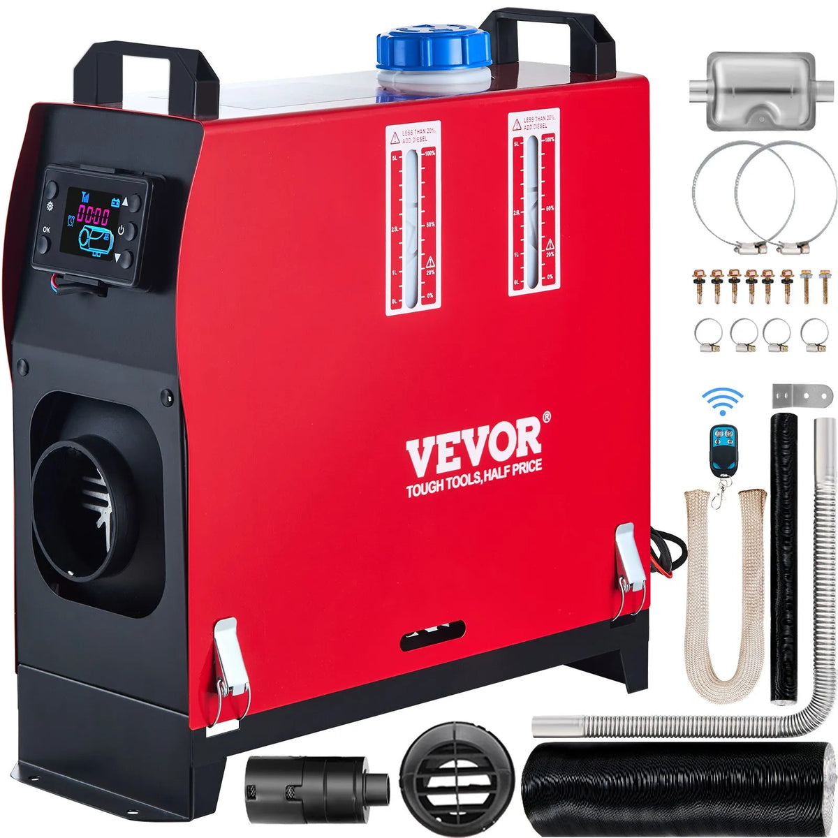 12V 8 kW VEVOR iebūvējamā dīzeļa krāsniņa – LCD slēdzis, skaņas slāpētājs