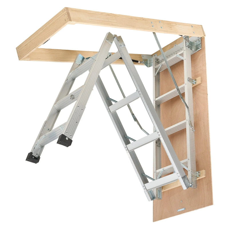 VEVOR bēniņu kāpnes ar 170 kg celtspēju, regulējams augstums 3–3,13 m, daudzfunkcionālas salokāmas alumīnija kāpnes, piemērotas griestu augstumam 2,34–3,12 m, ērtai piekļuvei bēniņiem - ZEMLETES.LV