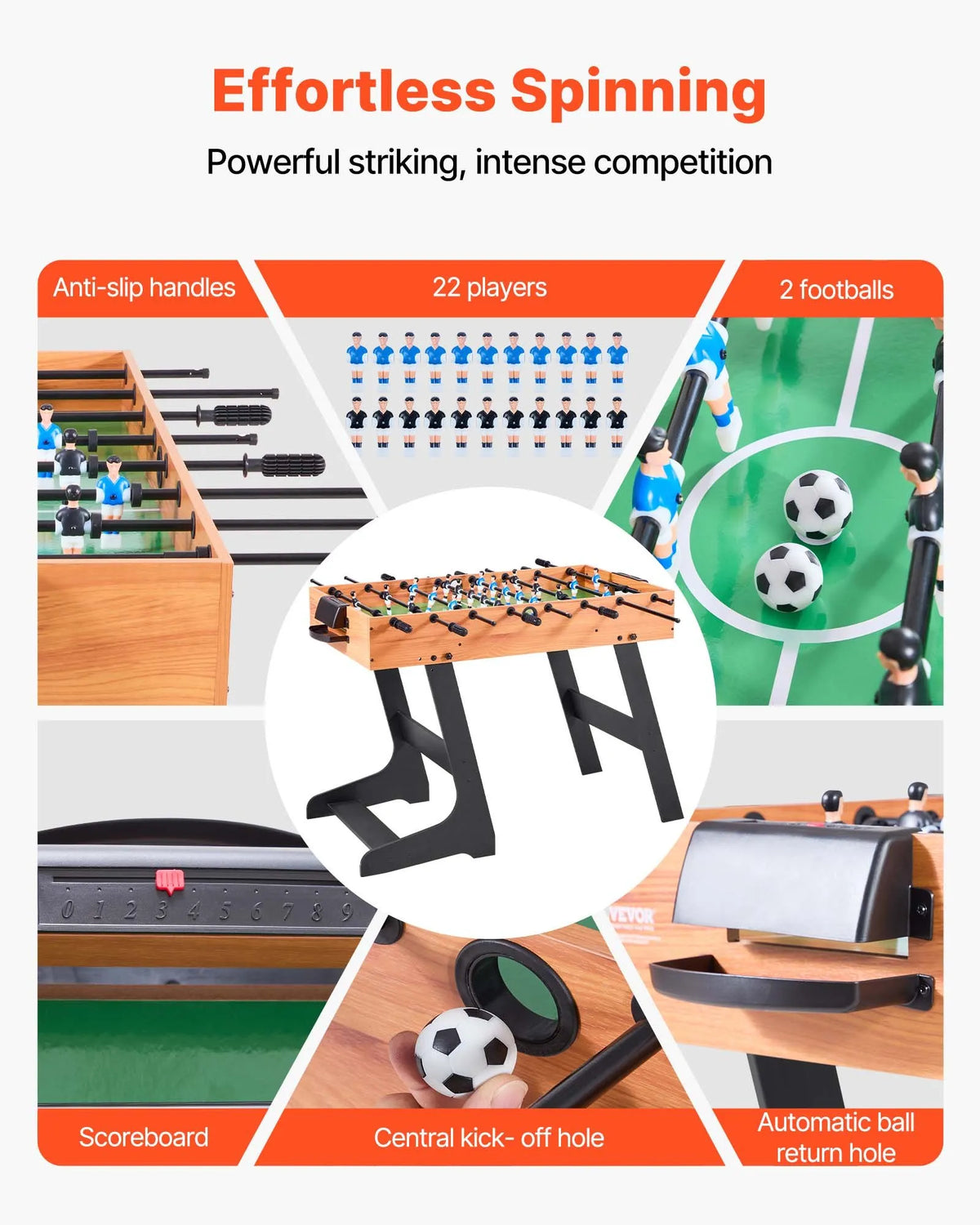 VEVOR salokāms galda futbols 106 cm, standarta izmēra iekštelpu galda futbola galds mājai, ģimenei un spēļu istabai, izturīgs komplekts ar 2 bumbiņām - ZEMLETES.LV