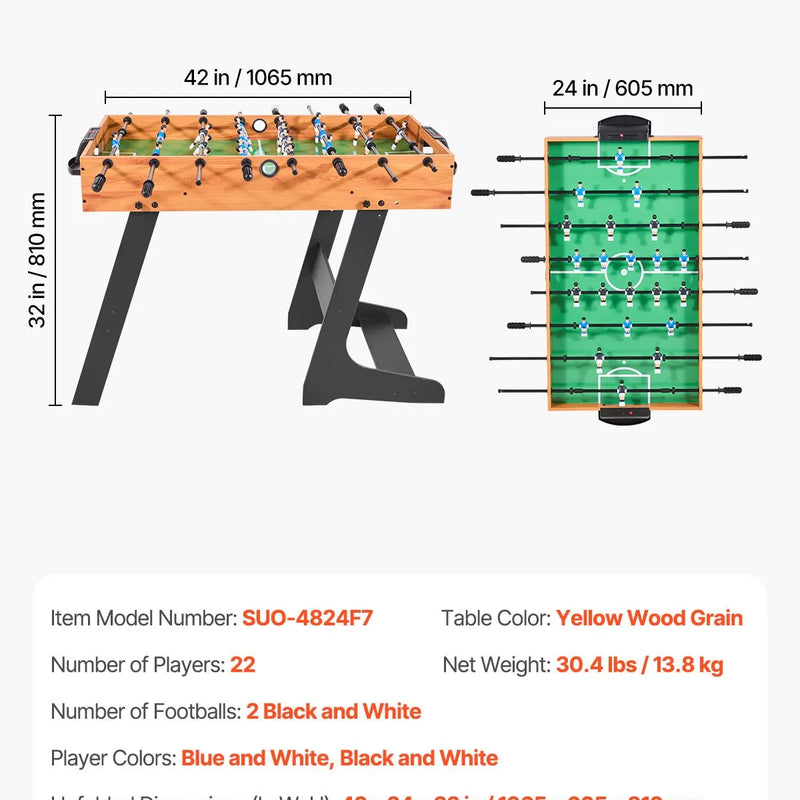 VEVOR salokāms galda futbols 106 cm, standarta izmēra iekštelpu galda futbola galds mājai, ģimenei un spēļu istabai, izturīgs komplekts ar 2 bumbiņām