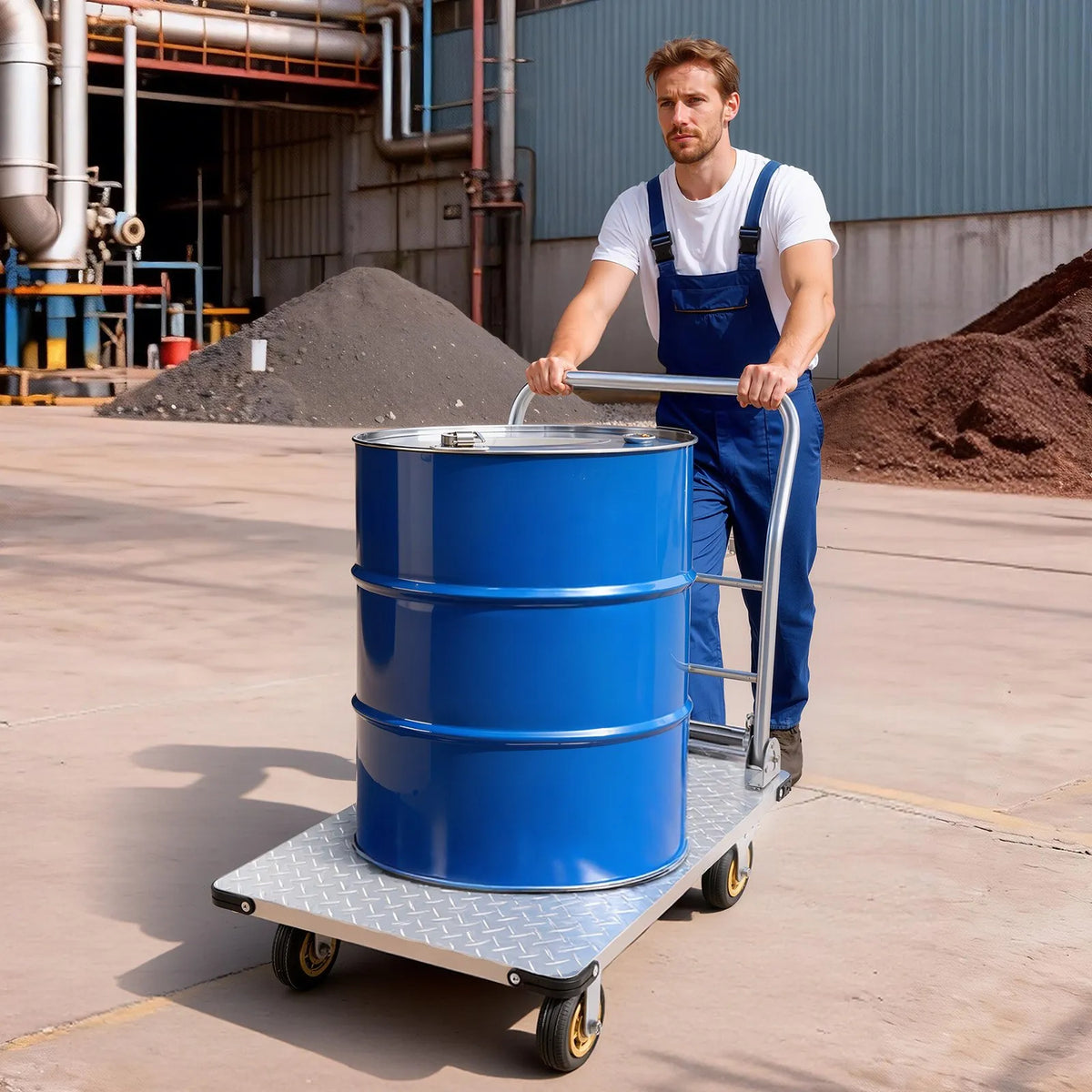 VEVOR platformas ratiņi, kravnesība 907,18 kg, smagas slodzes tērauda plakanie ratiņi ar grozāmiem riteņiem un rokturi, salokāmi, 900 × 600 × 900 mm - ZEMLETES.LV