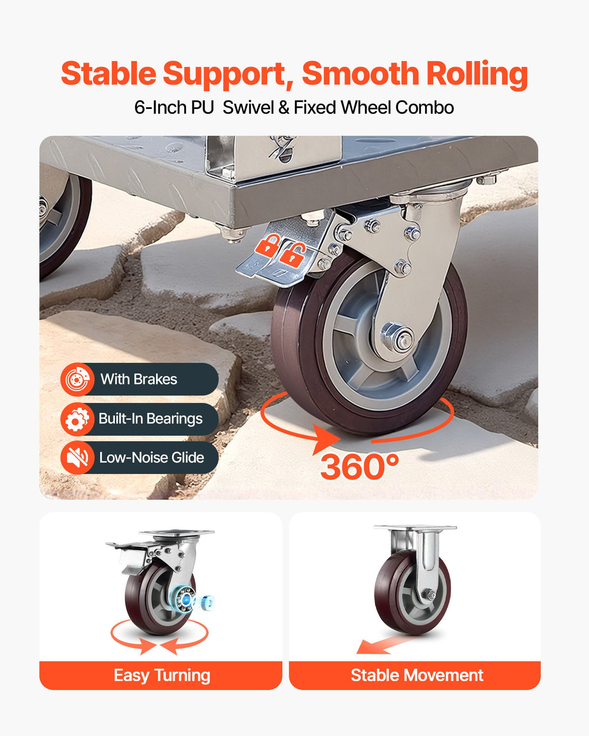 VEVOR platformas ratiņi, kravnesība 1202,02 kg, smagas slodzes plakanie ratiņi ar noņemamu aizsargmargu un grozāmiem riteņiem, salokāmi, 1220 × 610 × 920 mm - ZEMLETES.LV