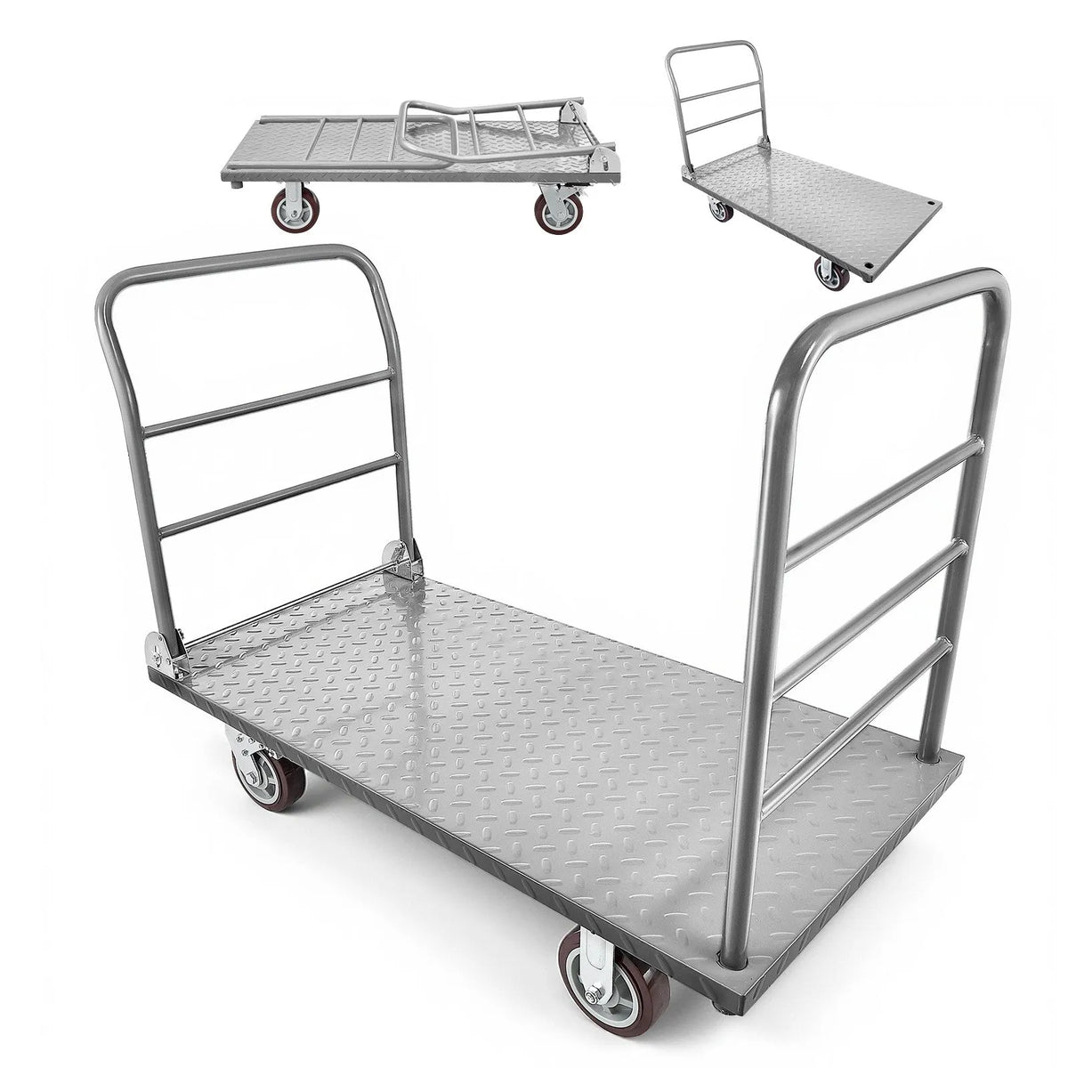 VEVOR platformas ratiņi, kravnesība 1202,02 kg, smagas slodzes plakanie ratiņi ar noņemamu aizsargmargu un grozāmiem riteņiem, salokāmi, 1220 × 610 × 920 mm - ZEMLETES.LV