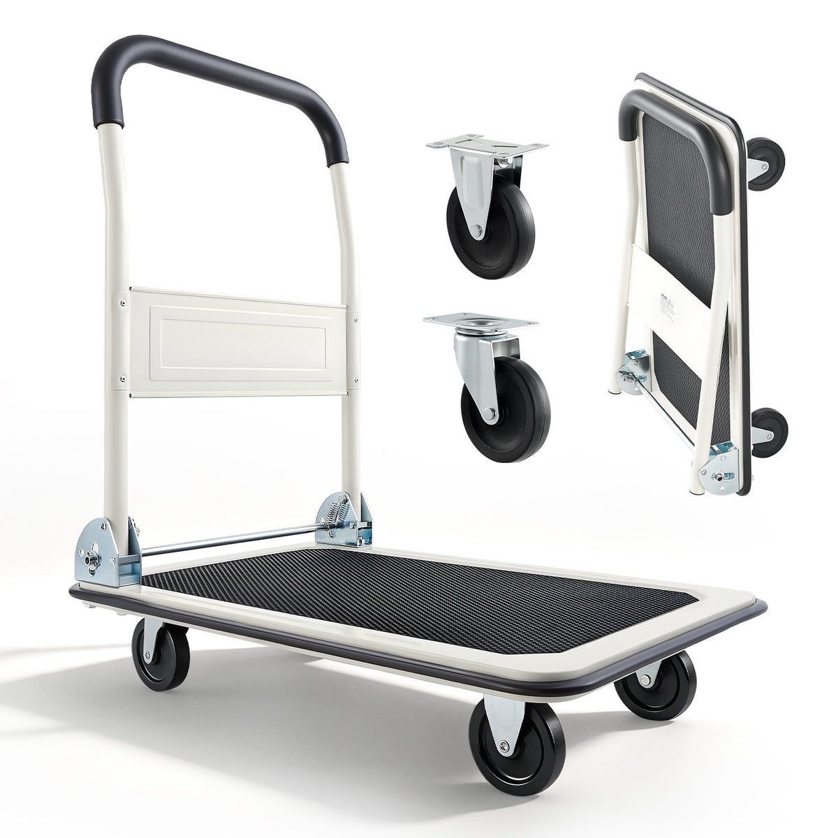 VEVOR salokāmi platformas ratiņi, kravnesība 149,69 kg, ar grozāmiem riteņiem un salokāmu rokturi, kompakta uzglabāšana, 735 × 480 × 825 mm - ZEMLETES.LV