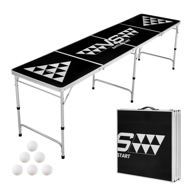 VEVOR 2,4 m pārnēsājams Beer Pong galds, salokāms ballīšu galds ar pārnēsāšanas rokturiem un 6 bumbiņām, regulējams augstums, viegls galds birojam, ballītēm, ceļošanai un kempingam, melns