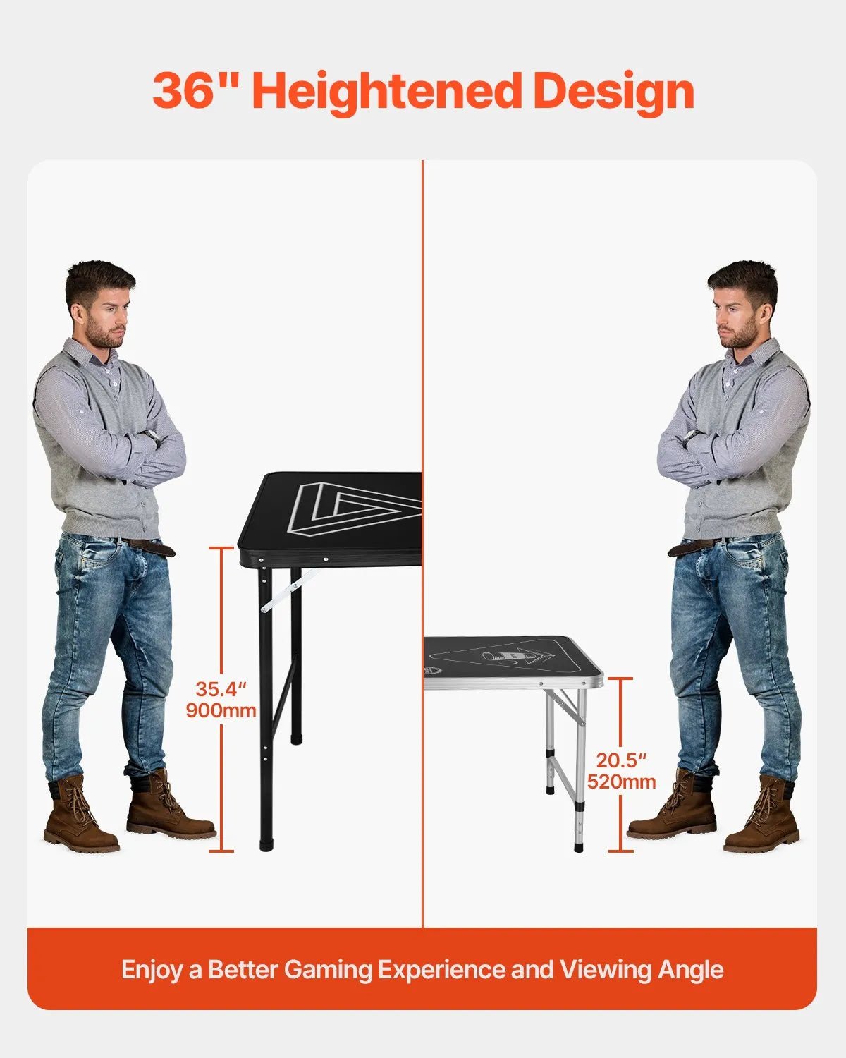 VEVOR pārnēsājams Beer Pong galds, 244 cm, salokāms galds ar 914 mm augstumu, pārnēsāšanas rokturiem un 6 bumbiņām, viegls ballīšu galds birojam, izbraukuma ballītēm, ceļošanai un kempingam, melns - ZEMLETES.LV