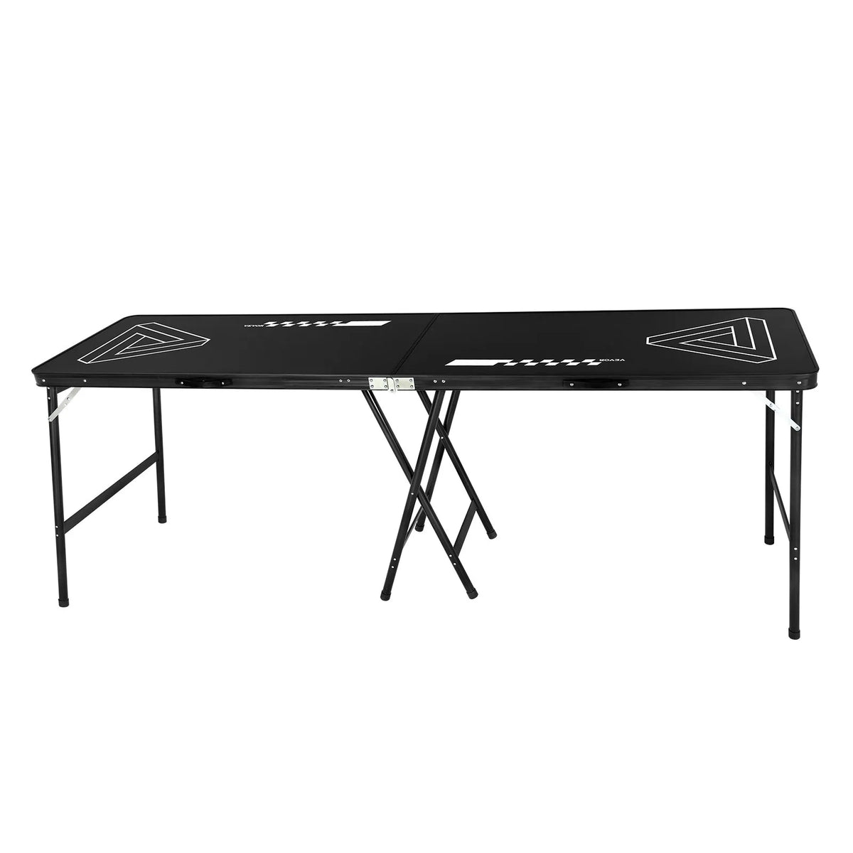 VEVOR pārnēsājams Beer Pong galds, 244 cm, salokāms galds ar 914 mm augstumu, pārnēsāšanas rokturiem un 6 bumbiņām, viegls ballīšu galds birojam, izbraukuma ballītēm, ceļošanai un kempingam, melns - ZEMLETES.LV