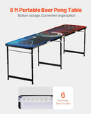 VEVOR pārnēsājams Beer Pong galds ar LED apgaismojumu, 244 cm, salokāms galds ar rokturiem pārnēsāšanai, regulējams augstums, komplektā 6 bumbiņas, viegls galds ballītēm, ceļošanai un kempingam - ZEMLETES.LV