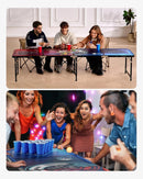 VEVOR pārnēsājams Beer Pong galds ar LED apgaismojumu, 244 cm, salokāms galds ar rokturiem pārnēsāšanai, regulējams augstums, komplektā 6 bumbiņas, viegls galds ballītēm, ceļošanai un kempingam - ZEMLETES.LV