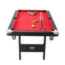 VEVOR biljarda galds 192 cm, salokāms un vietu taupošs galds, komplektā bumbas, kijas, krīts un birste, melns ar sarkanu audumu, piemērots ģimenes spēļu istabai bērniem un pieaugušajiem