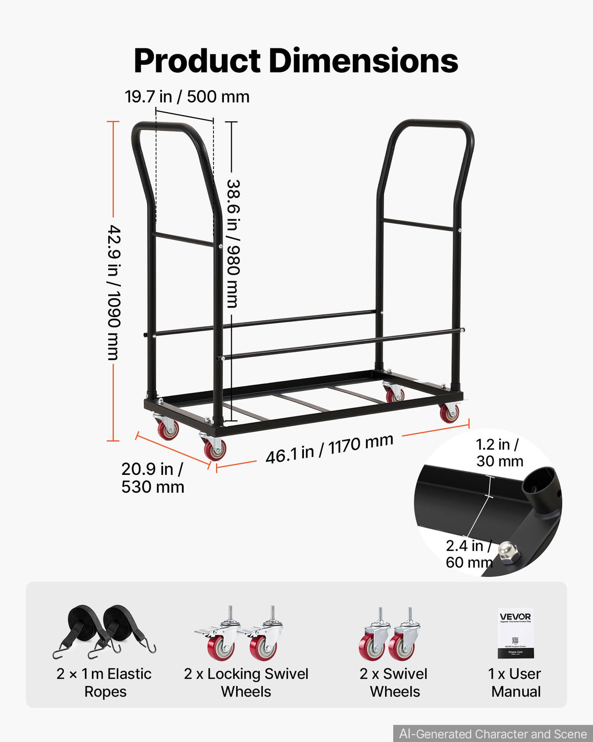 VEVOR komerciālie saliekamo krēslu transportēšanas ratiņi, līdz 25 krēsliem, kravnesība 136 kg, vertikāls izvietojums, tērauda konstrukcija, ar bloķējamiem riteņiem