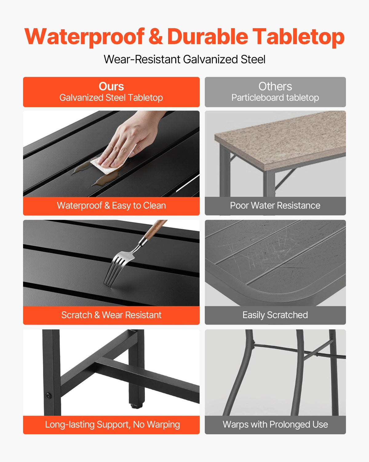 VEVOR Outdoor Bar Table 100 × 37.5 cm, Water-Resistant Surface and Durable Metal Frame, Rectangle Bar Height Table for Balcony, Patio, Poolside or Hot Tub, Suitable for Indoors Too