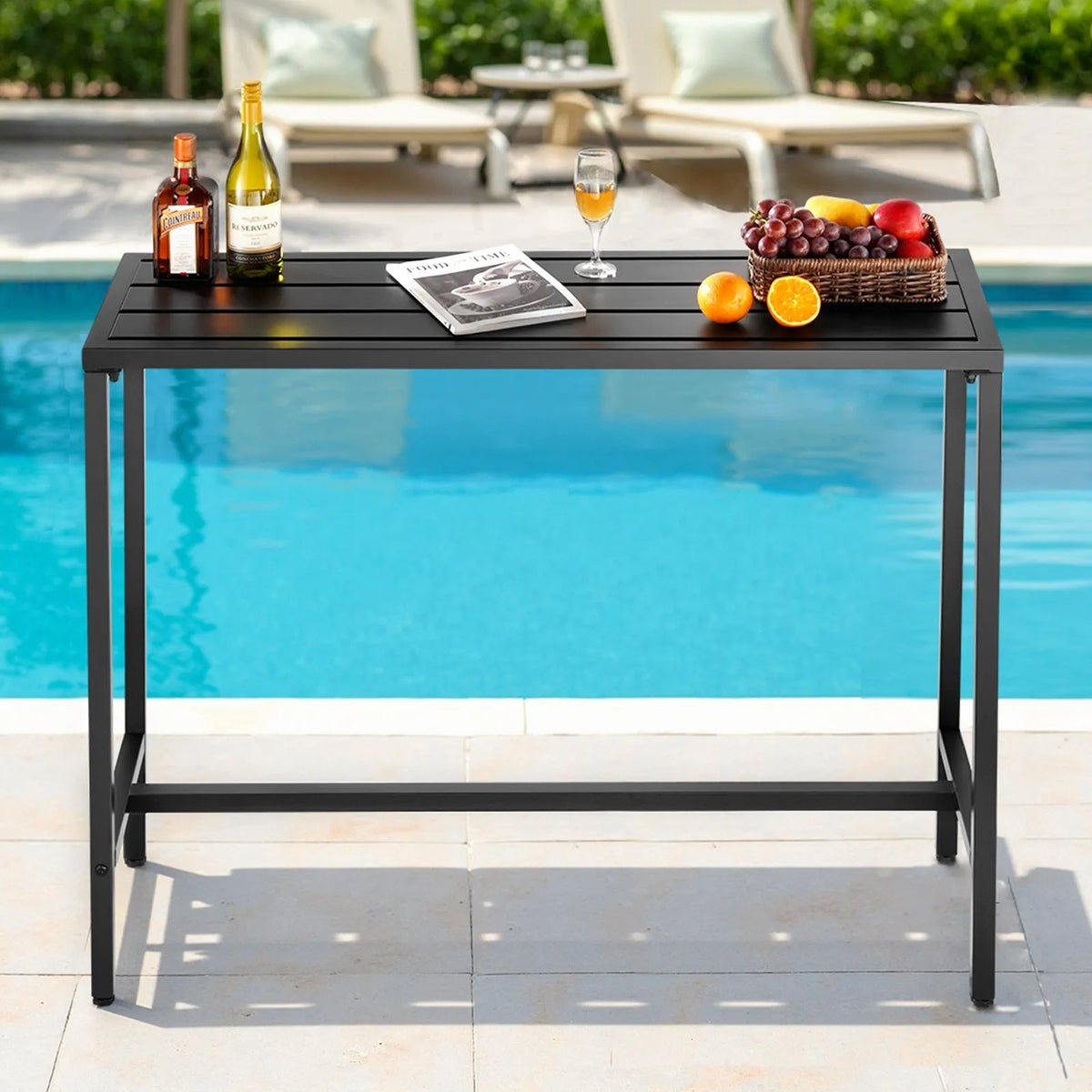 VEVOR Outdoor Bar Table 120 × 37.5 cm, Water-Resistant Surface and Durable Metal Frame, Rectangle Bar Height Table for Balcony, Patio, Poolside or Hot Tub, Suitable for Indoors Too